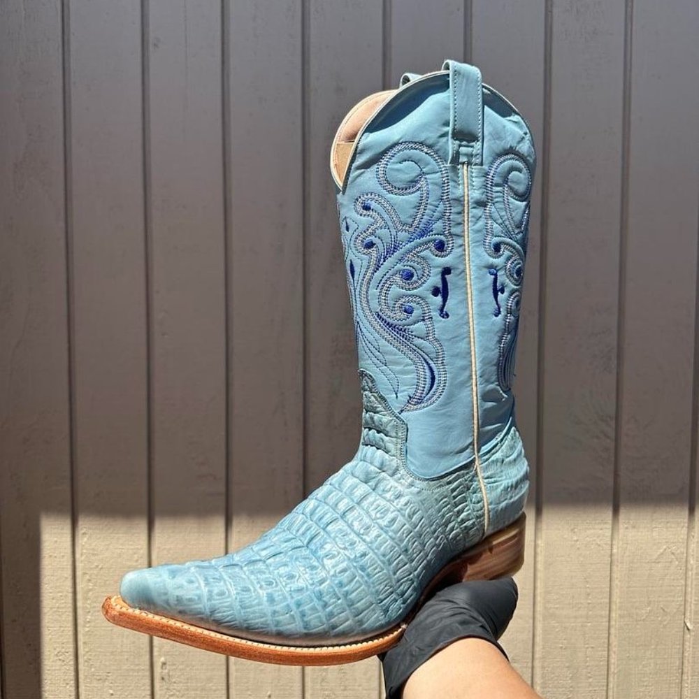 #13 Light Blue Crocodile Tail Design Western Boot